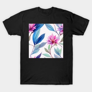 Blue watercolor leaves pattern T-Shirt